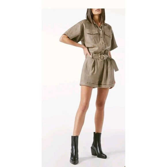 Frame Denim Khaki Button-Up Romper - Picture 2 of 12